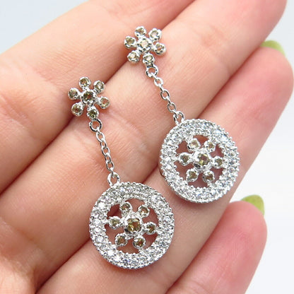 925 Sterling Silver HAN C Z Ornate Dangling Earrings