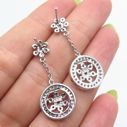 925 Sterling Silver HAN C Z Ornate Dangling Earrings