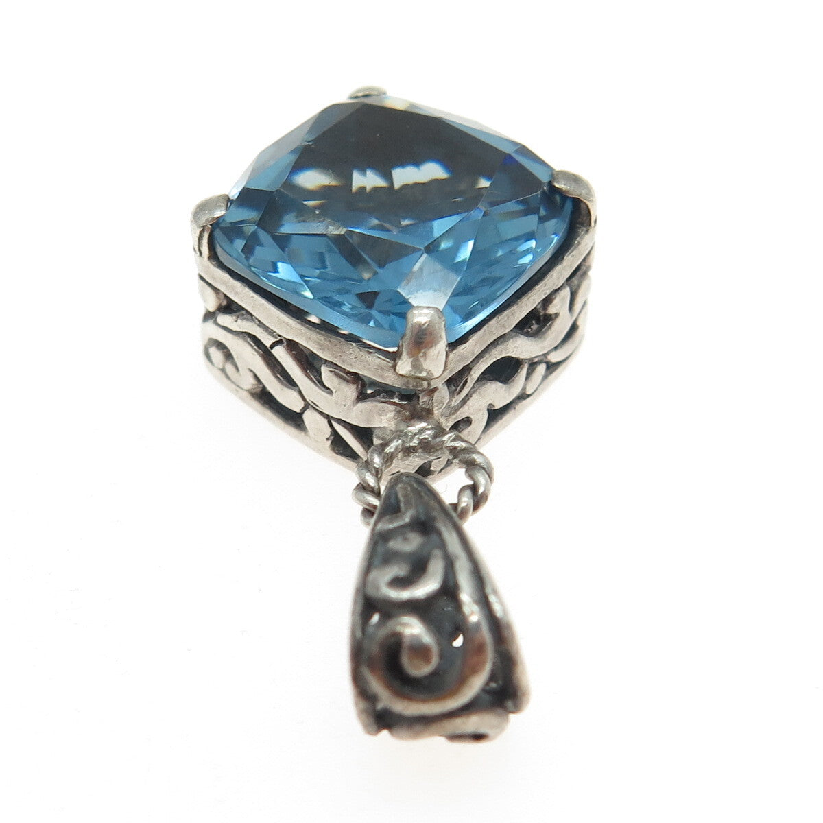925 Sterling Silver Vintage Blue Glass Pendant