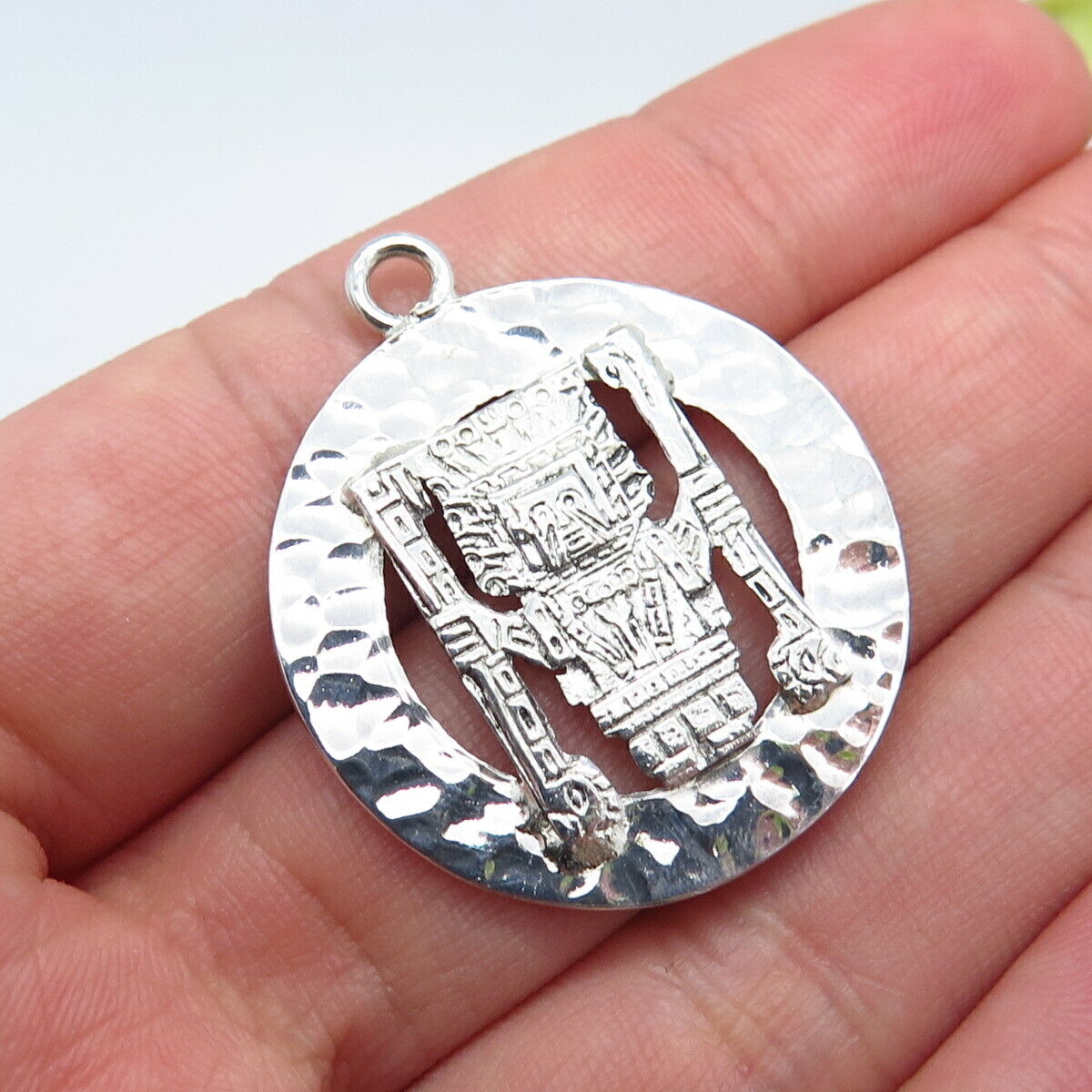 925 Sterling Silver Vintage Tribal Hammered Finish Pendant