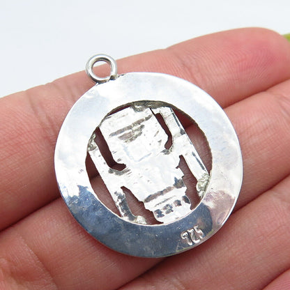 925 Sterling Silver Vintage Tribal Hammered Finish Pendant