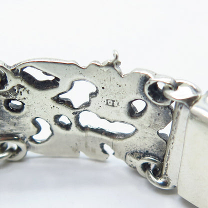 800 Silver Vintage Ornate Panel Link Bracelet 7"