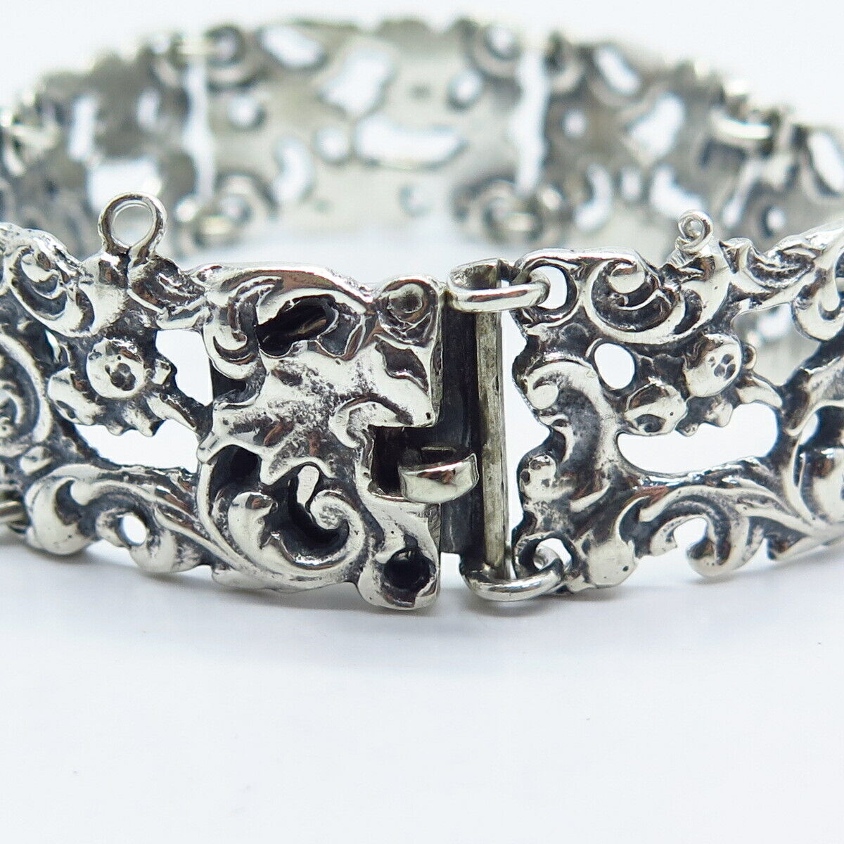 800 Silver Vintage Ornate Panel Link Bracelet 7"