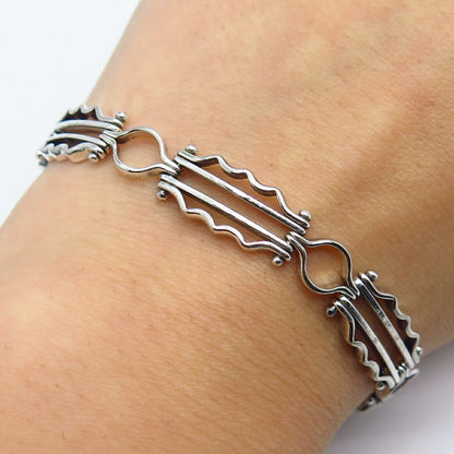 925 Sterling Silver Italy Water Pattern Panel Link Bracelet 6.75"