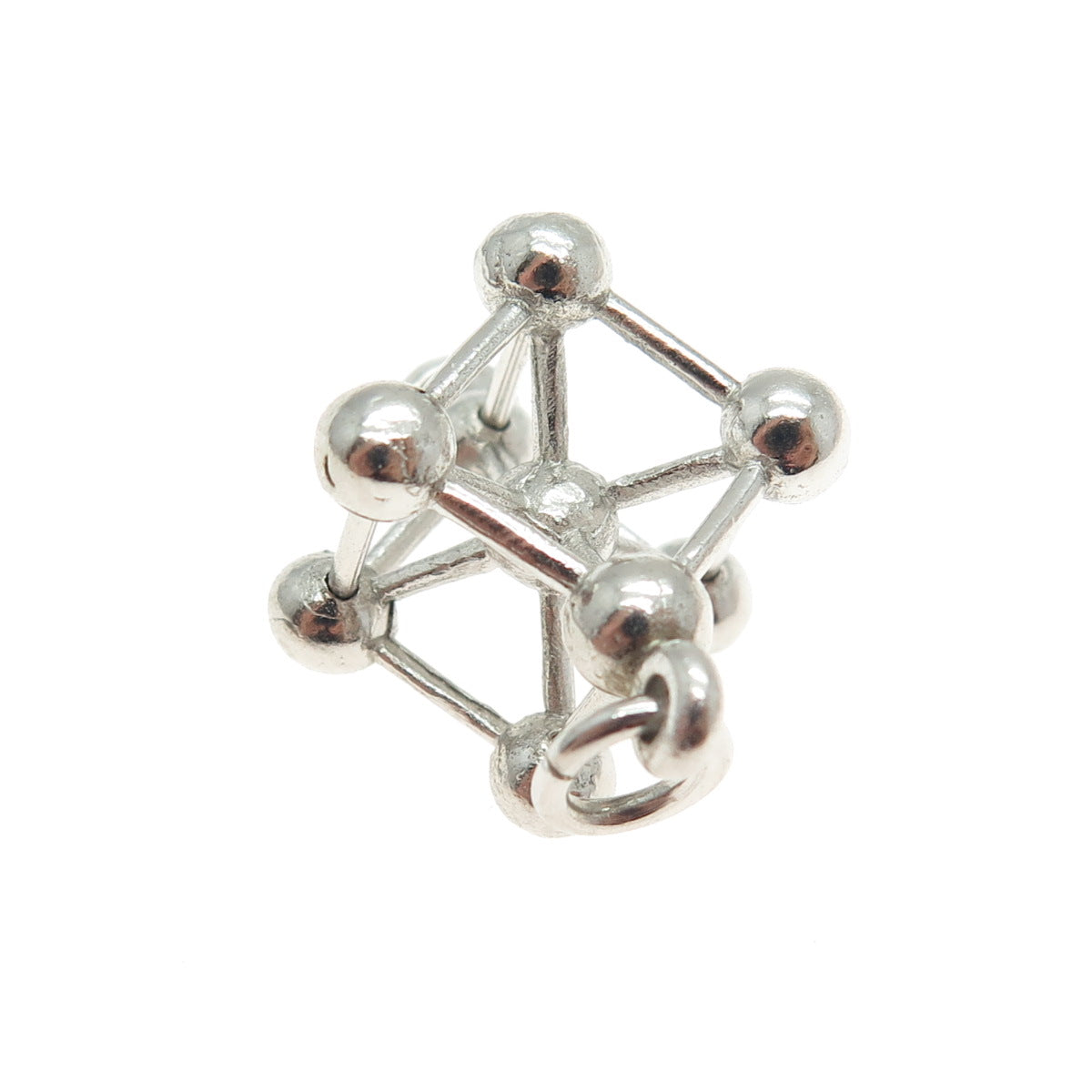 925 Sterling Silver Vintage Atomium Modernist 3D Charm Pendant