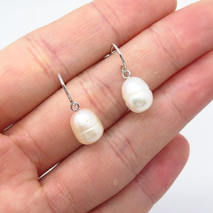 925 Sterling Silver Faux Pearl Oval Dangling Earrings