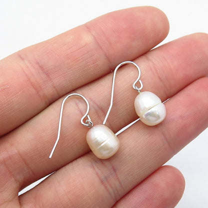 925 Sterling Silver Faux Pearl Oval Dangling Earrings