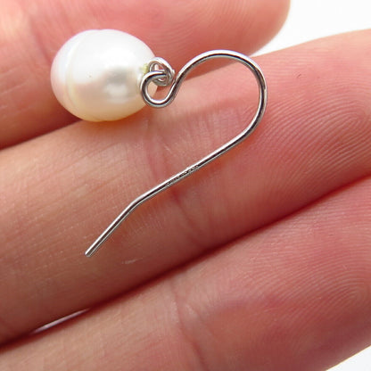 925 Sterling Silver Faux Pearl Oval Dangling Earrings