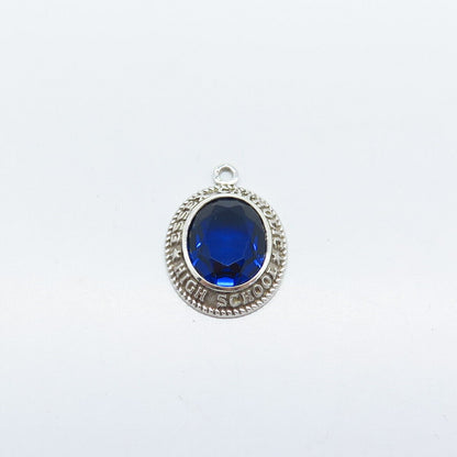 925 Sterling Silver Vintage Blue Glass "Essex Catholic School" Pendant