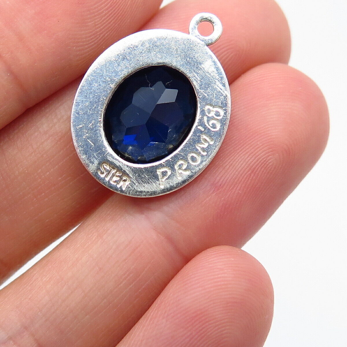 925 Sterling Silver Vintage Blue Glass "Essex Catholic School" Pendant