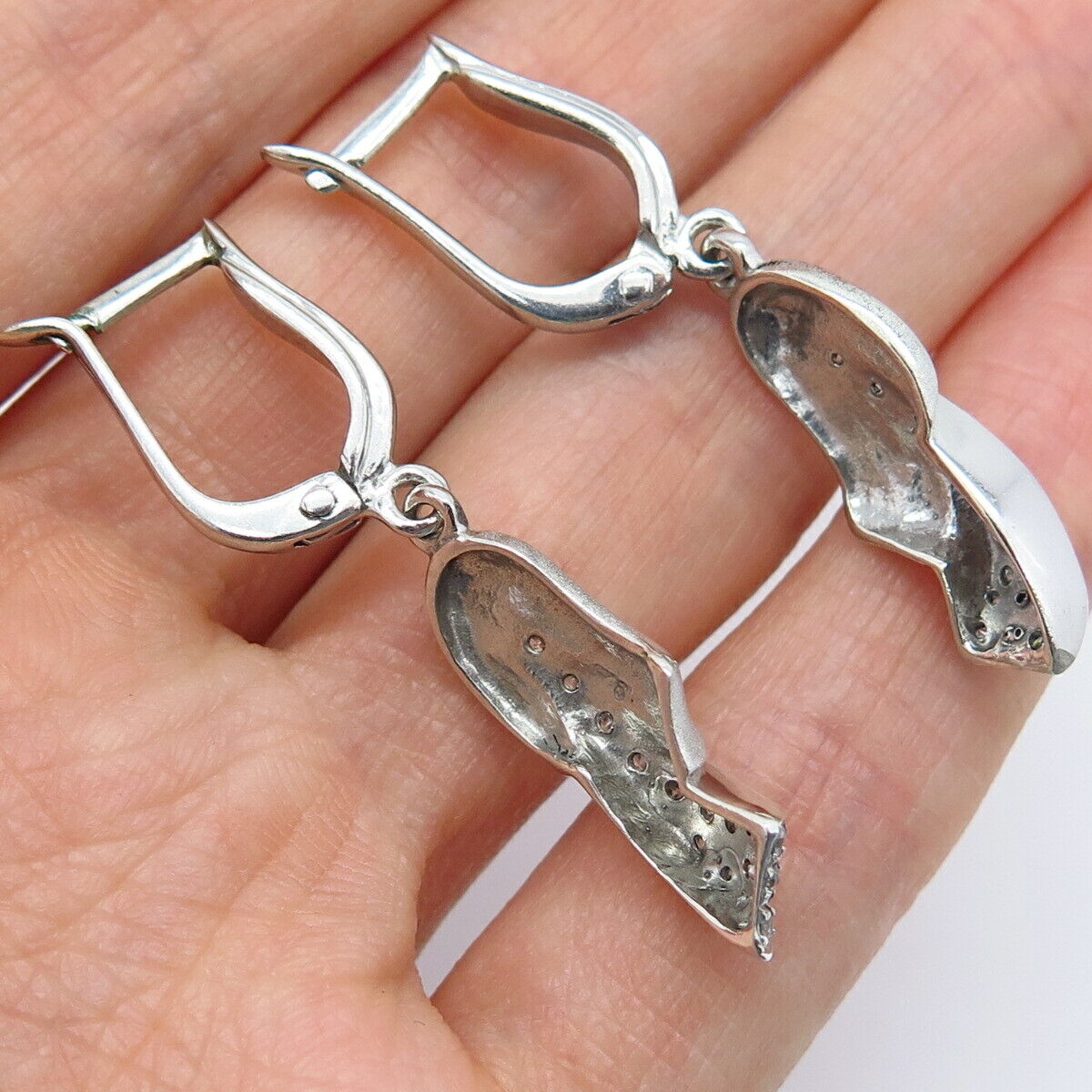 925 Sterling Silver C Z Dangling Earrings