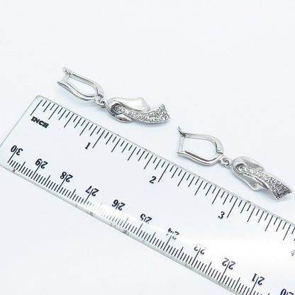 925 Sterling Silver C Z Dangling Earrings