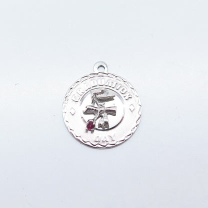 925 Sterling Silver Vintage Pink C Z Graduation Day Charm Pendant