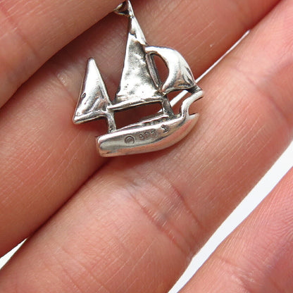 925 Sterling Silver Vintage Shube Enamel Sail Boat & Fish Pendant