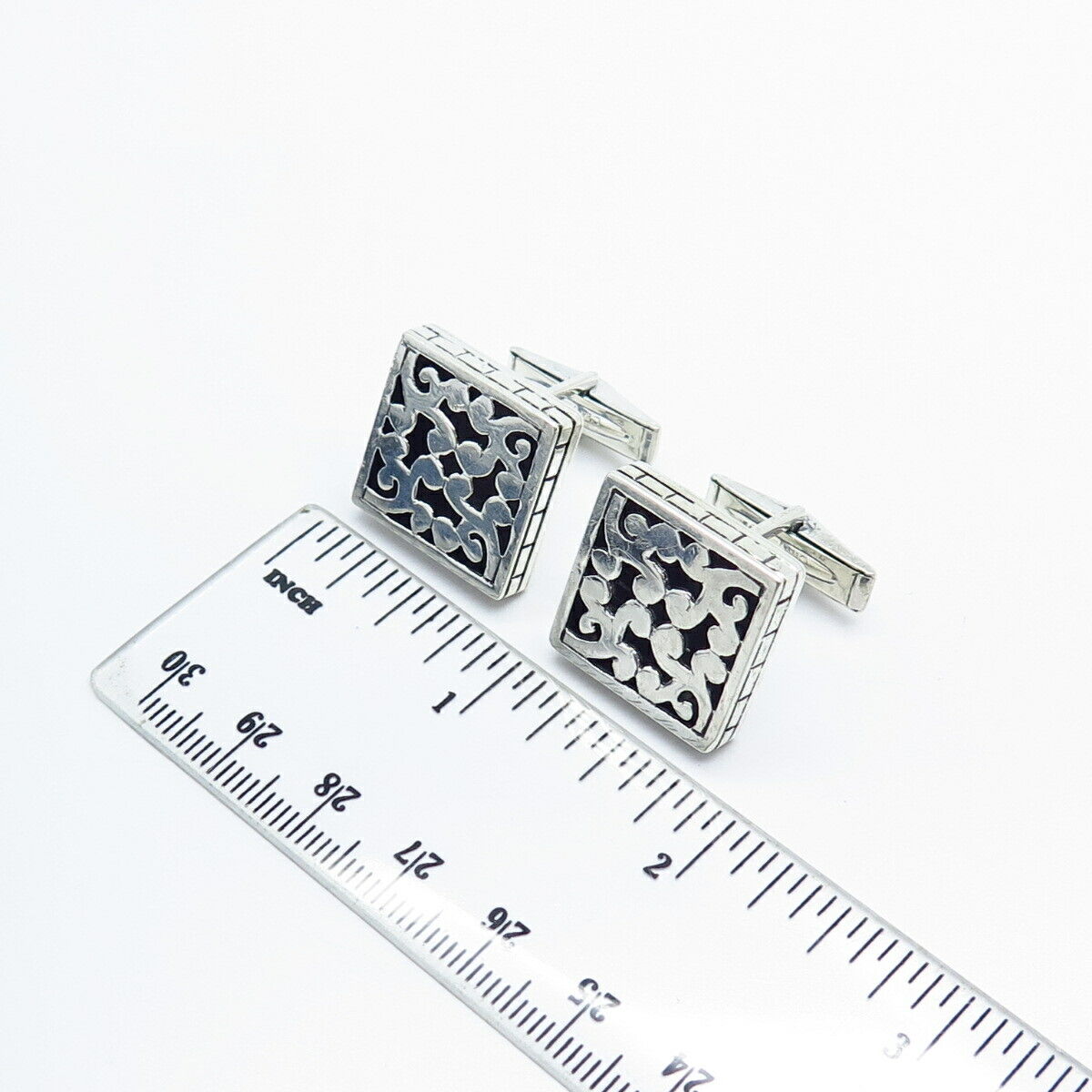 925 Sterling Silver Vintage Ornate Square Cufflinks