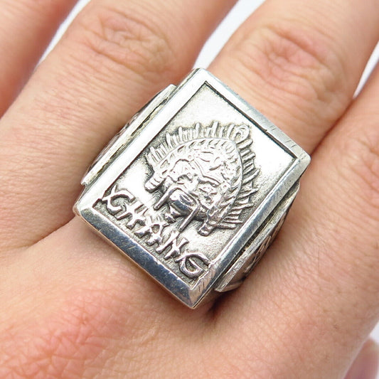 800 Silver Antique "Chang" Chinese Character Signet Ring Size 9.5