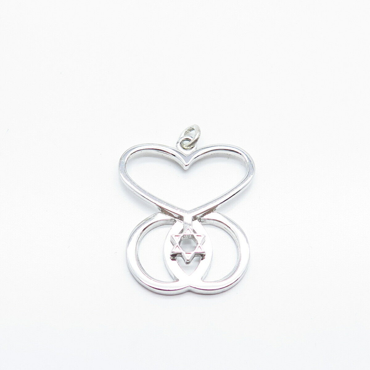 925 Sterling Silver Vintage Heart Star of David Judaica Pendant