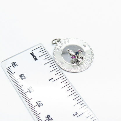 925 Sterling Silver Vintage Crea Rhinestone "Happy Birthday" Pendant