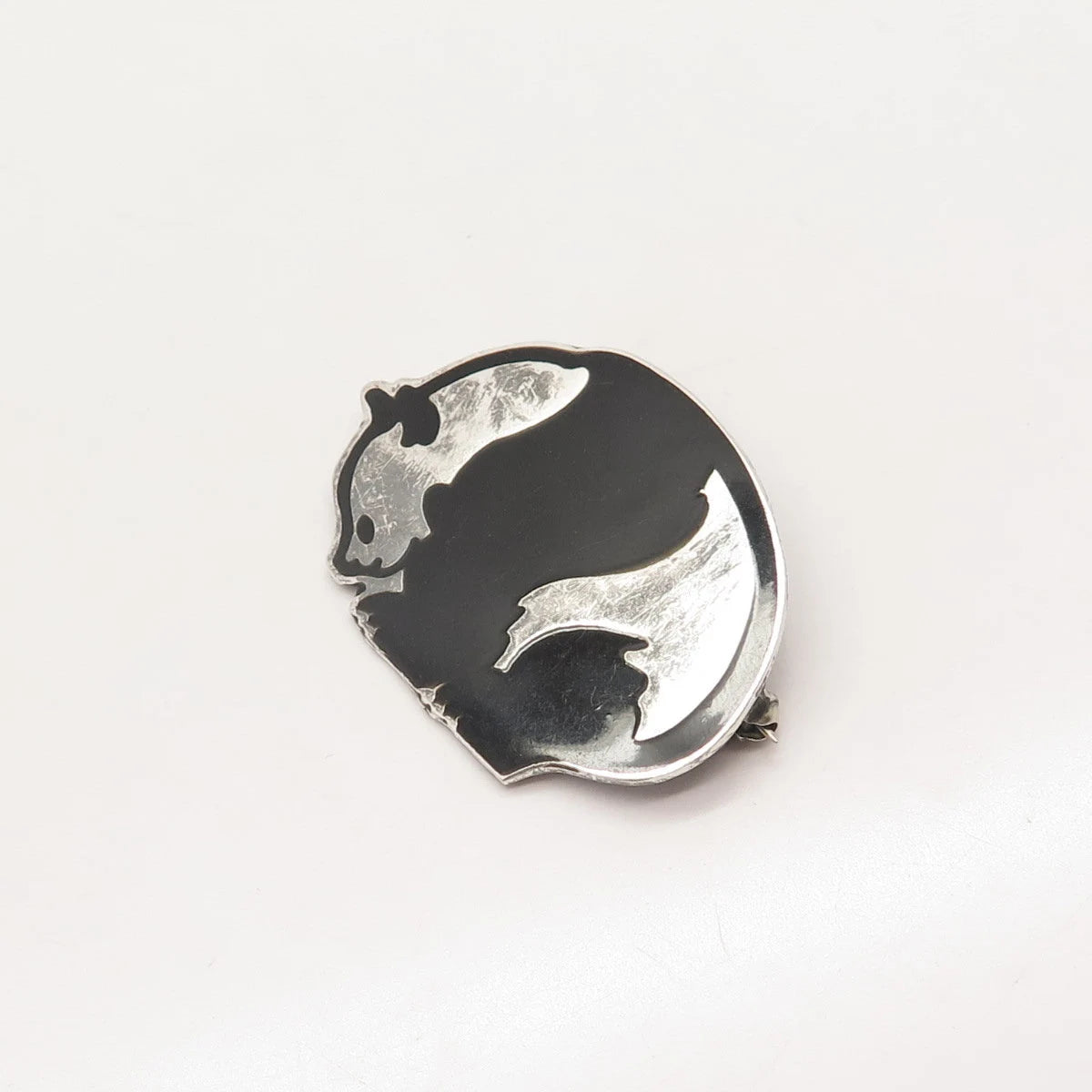 925 Sterling Silver Vintage Mexico EFS Real Black Onyx Gem Abstract Pin Brooch