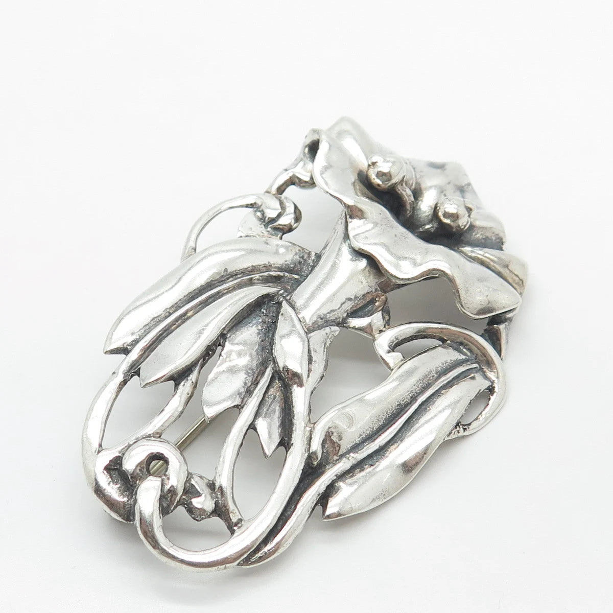925 Sterling Silver Vintage Calla Lily Floral Pin Brooch