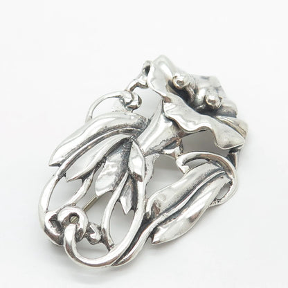 925 Sterling Silver Vintage Calla Lily Floral Pin Brooch