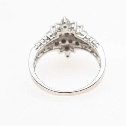 C&C Luxury Sterling Silver Real Round-Cut Moissanite Flower Cluster Ring Size 7