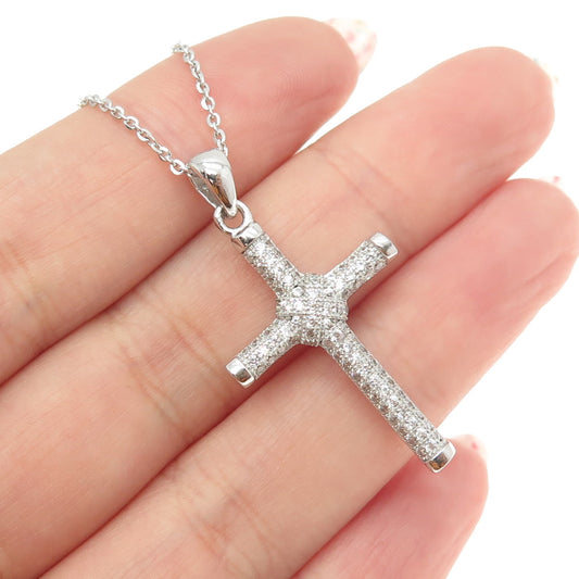 925 Sterling Silver Italy Round-Cut C Z Roped Cross Cable Chain Necklace 16"