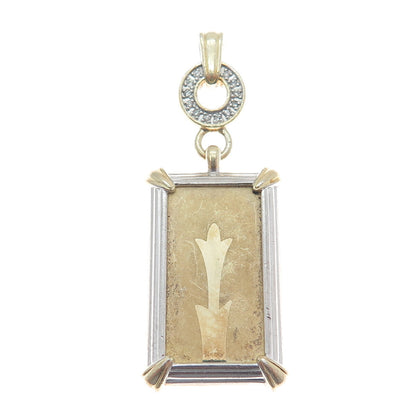 LENOX 925 Sterling Silver 2-Tone Vintage Real Diamond Modernist Floral Pendant