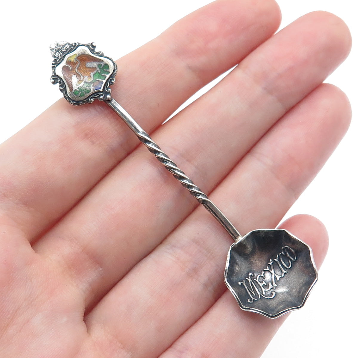 925 Sterling Silver Vintage Mexico Enamel Liberty Salt & Spices Spoon