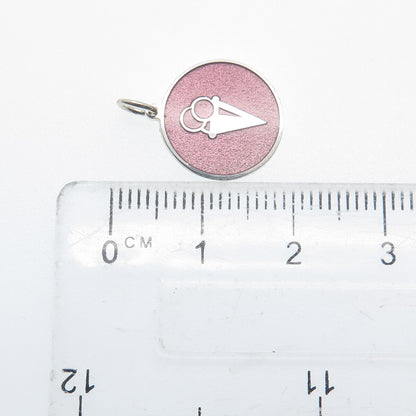925 Sterling Silver Rose Enamel Ice Cream Round Cut Minimalist Charm Pendant