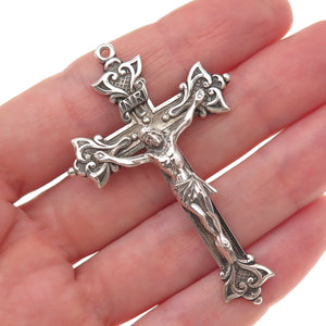 Creed 925 Sterling Silver Antique Art Deco Crucifix Cross Oxidized Pendant