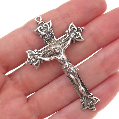 Creed 925 Sterling Silver Antique Art Deco Crucifix Cross Oxidized Pendant