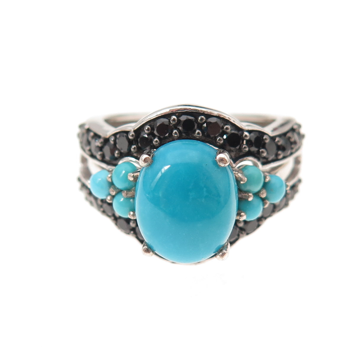 Chuck Clemency 925 Sterling Silver Real Turquoise & Black Spinel Ring Size 8.25