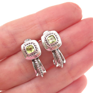 925 Sterling Silver Vintage Real Peridot Oxidized Claw Earrings
