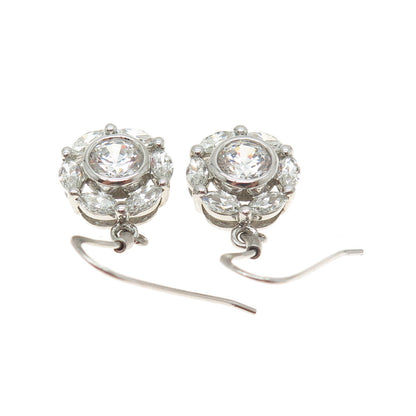 925 Sterling Silver Round & Marquise-Cut C Z Flower Earrings