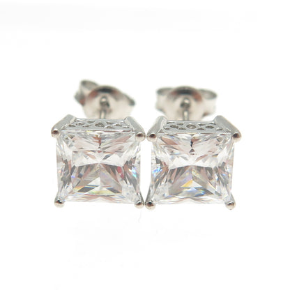 925 Sterling Silver Princess-Cut C Z Stud Earrings