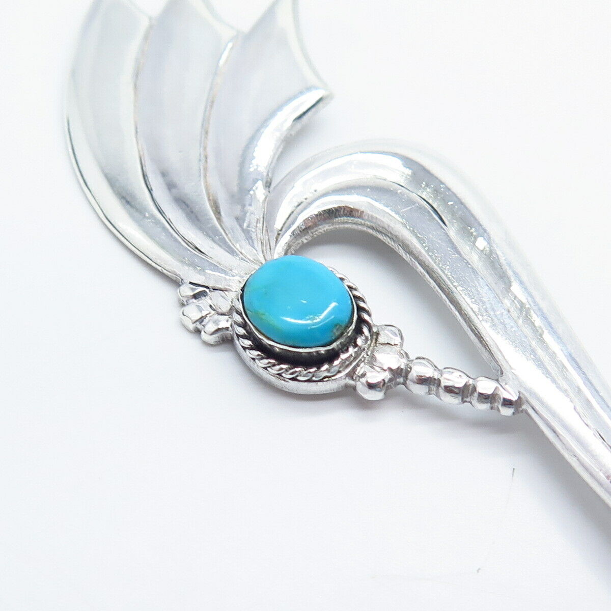 925 Sterling Silver Vintage Real Turquoise Gemstone Modernist Pin Brooch