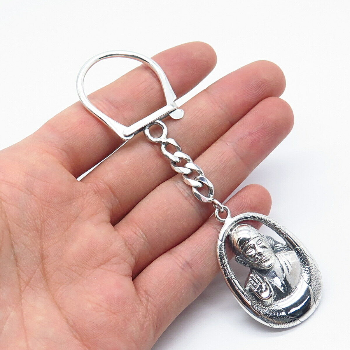 925 Sterling Silver Vintage Oath & Affirmation Men Cuban Chain Key Ring