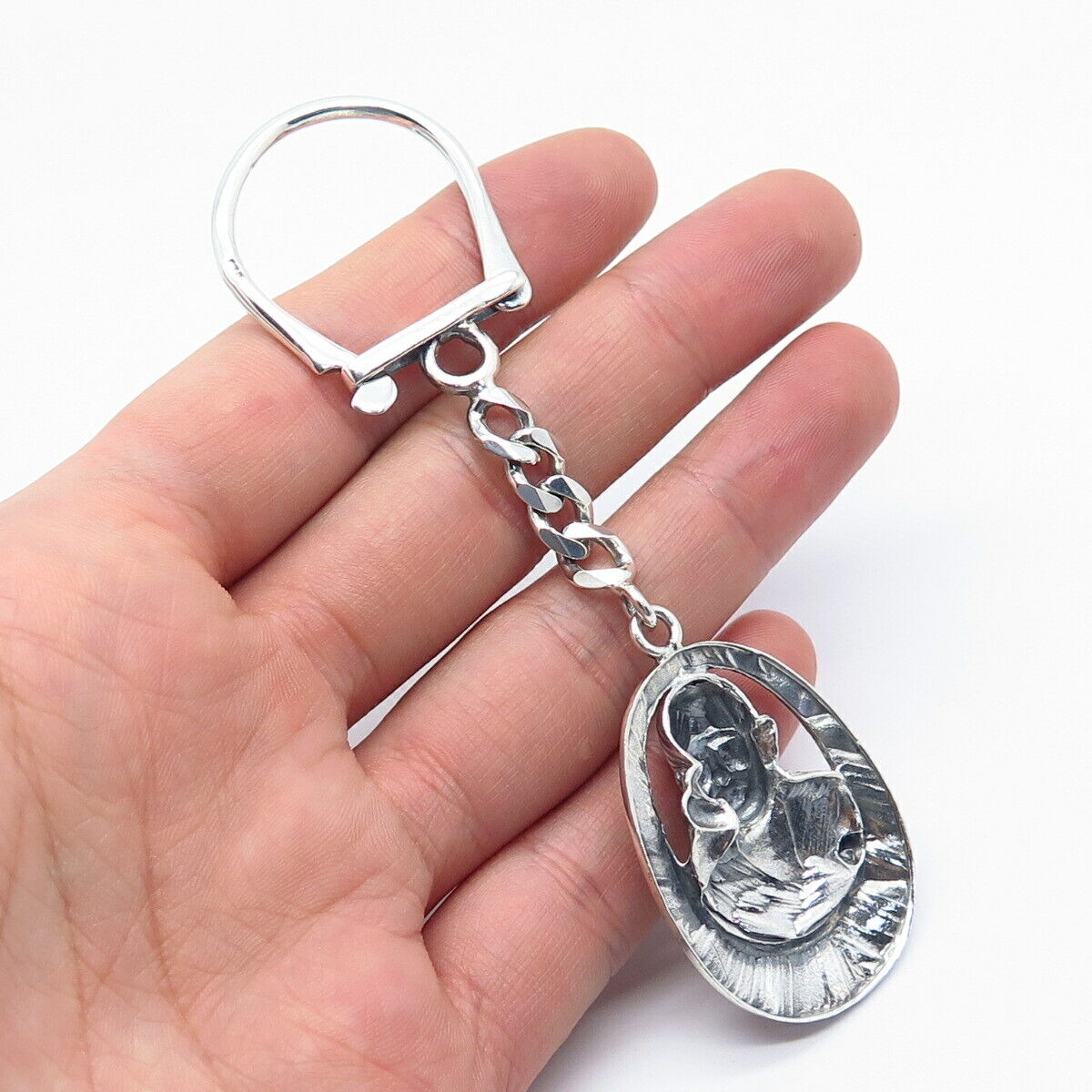 925 Sterling Silver Vintage Oath & Affirmation Men Cuban Chain Key Ring