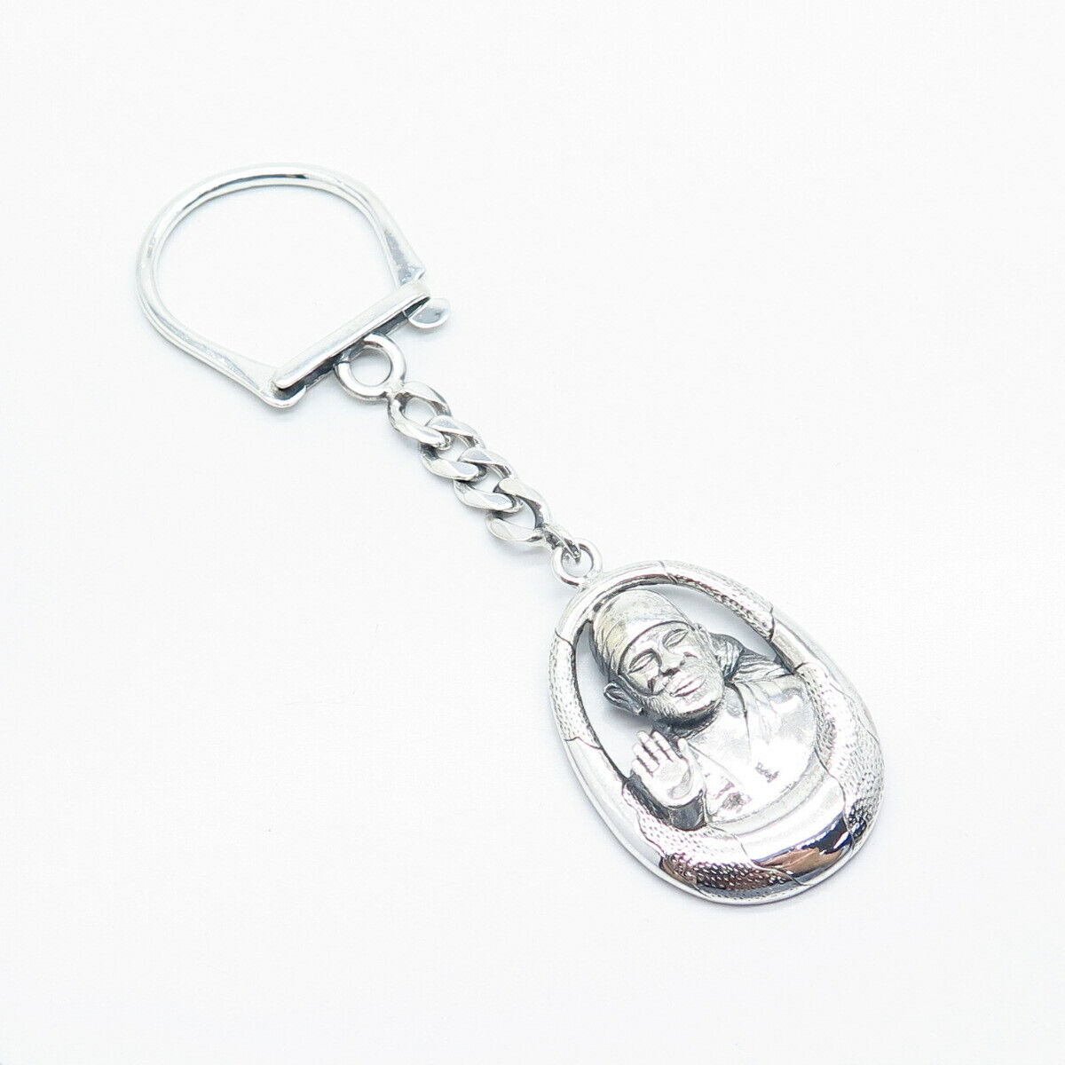 925 Sterling Silver Vintage Oath & Affirmation Men Cuban Chain Key Ring