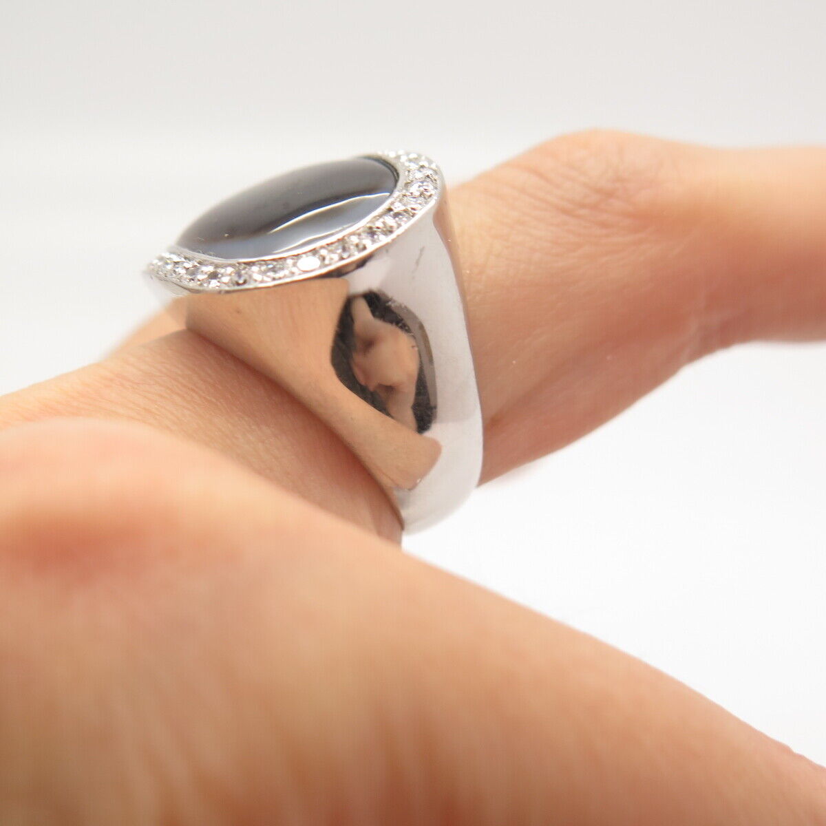 925 Sterling Silver Vintage Real Abalone Shell & C Z Ring Size 7.5