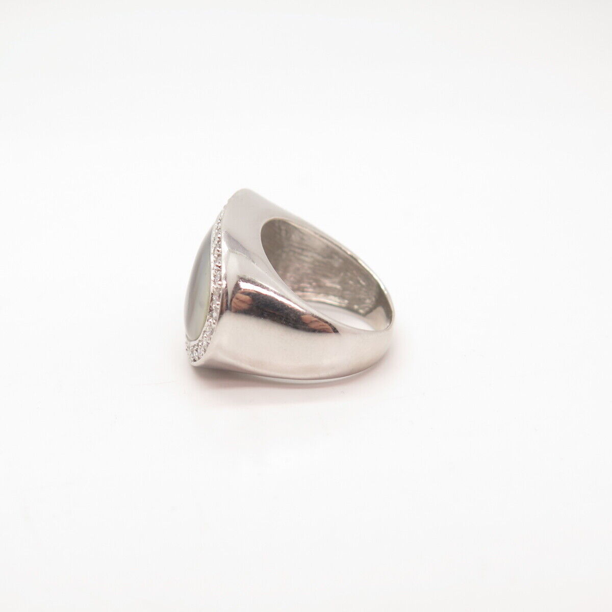 925 Sterling Silver Vintage Real Abalone Shell & C Z Ring Size 7.5