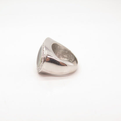 925 Sterling Silver Vintage Real Abalone Shell & C Z Ring Size 7.5