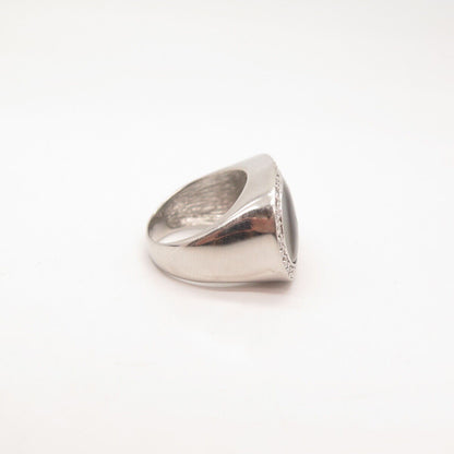 925 Sterling Silver Vintage Real Abalone Shell & C Z Ring Size 7.5