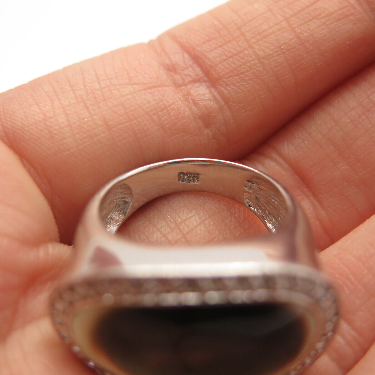 925 Sterling Silver Vintage Real Abalone Shell & C Z Ring Size 7.5