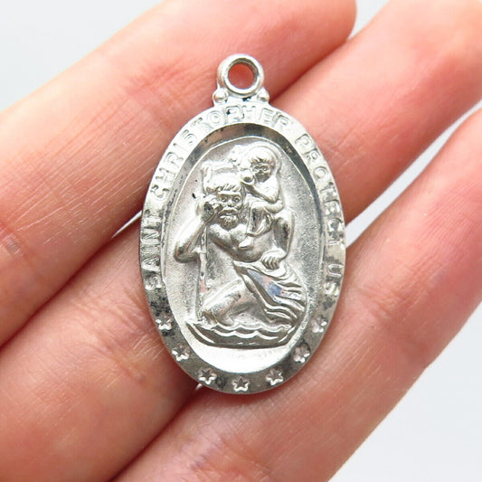 925 Sterling Silver Antique St. Christopher Religious Pendant