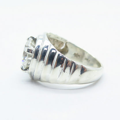 925 Sterling Silver Vintage Round-Cut C Z Ribbed Ring Size 7.25