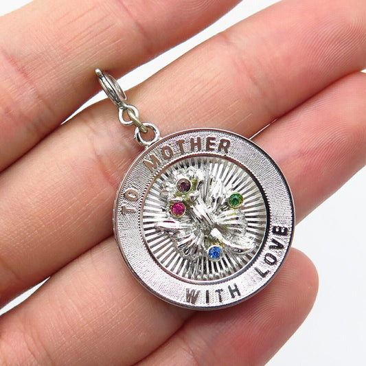 925 Sterling Silver Vintage Monet Multi-Color C Z "To Mother With Love" Pendant