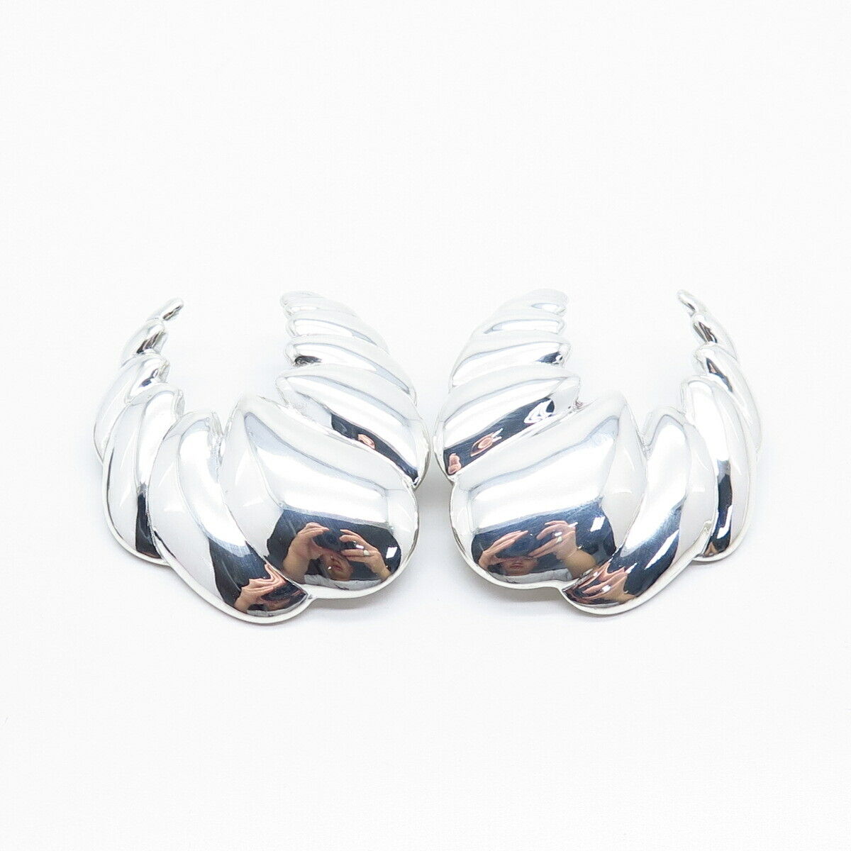 925 Sterling Silver Vintage MOUO Ribbed Earrings