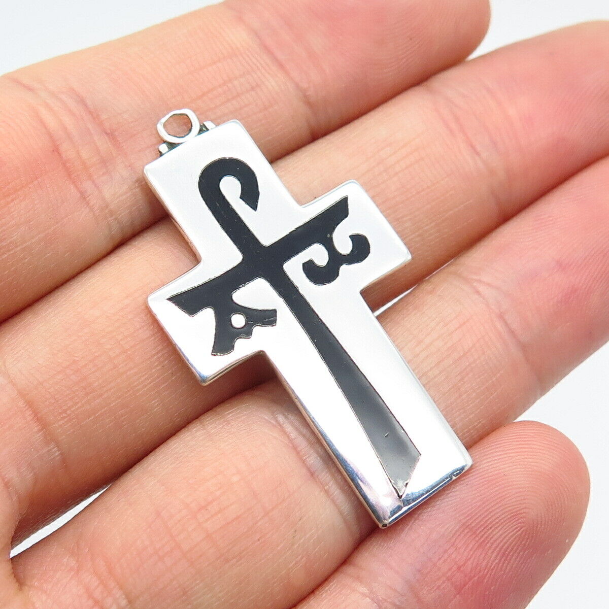 925 Sterling Silver Vintage Creed Enamel Cross Pendant